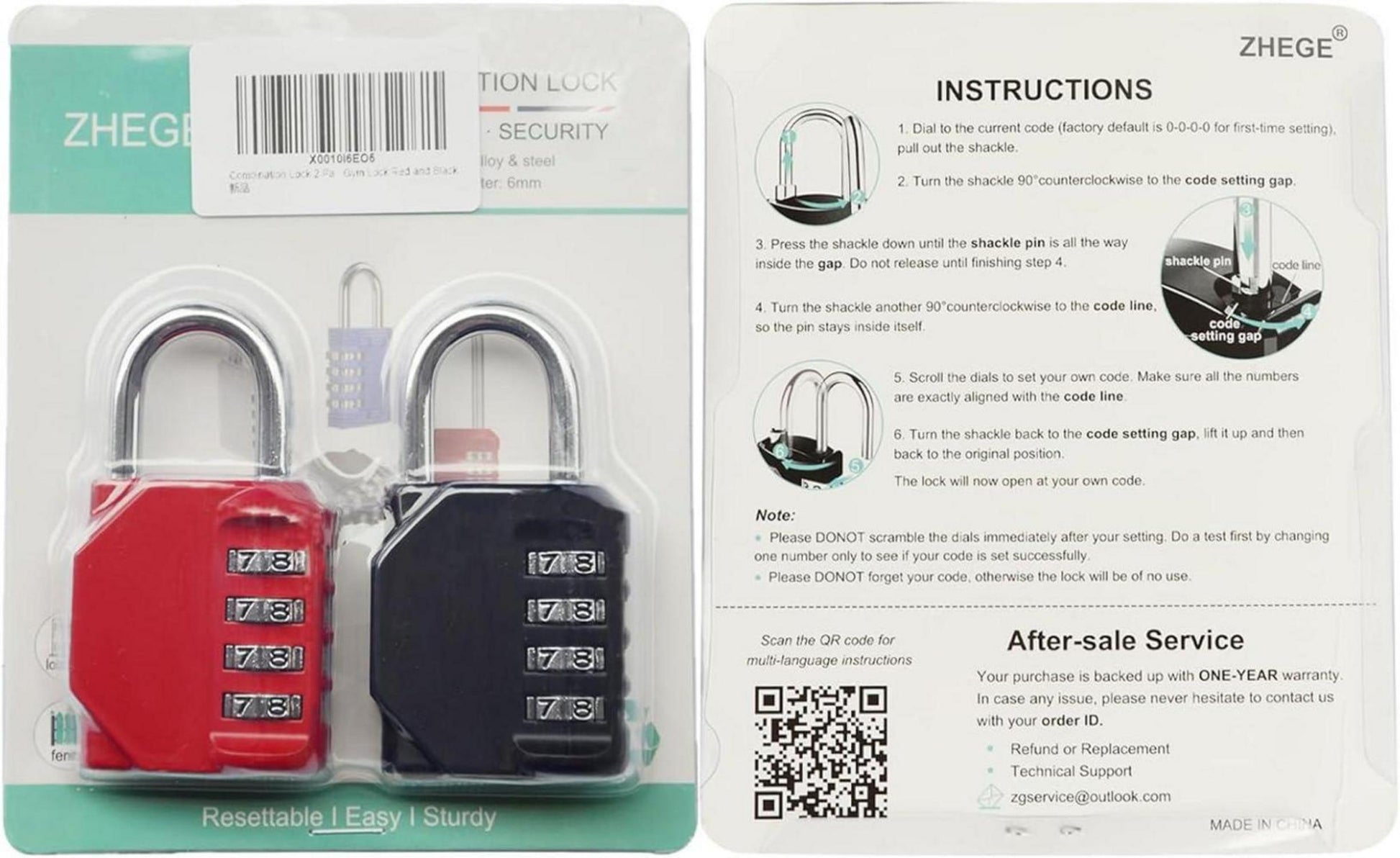 4-stelliges wetterfestes Vorhängeschloss für Fitnessstudio und Schulschließfächer