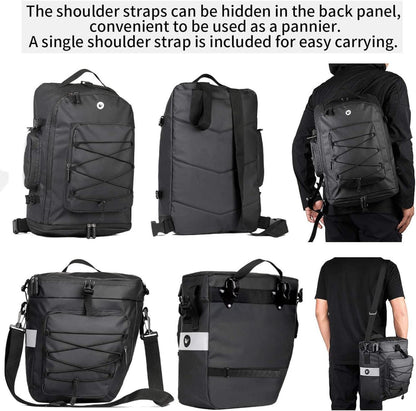 BAIGIO 3-in-1 Fahrradtasche wasserdicht 75L Gepäckträgertasche Rucksack Schwarz