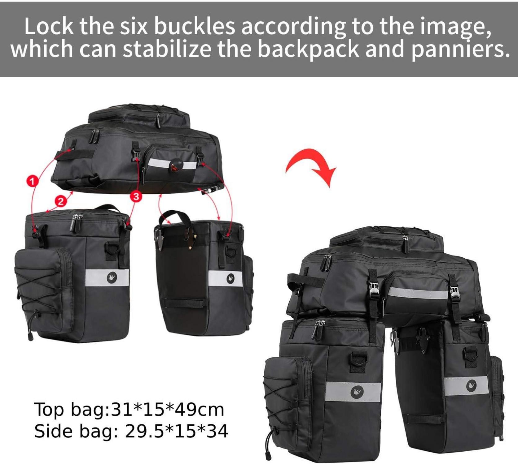 Fahrradtasche 3-in-1 wasserdicht Gepäckträger 75L Rucksack Schwarz
