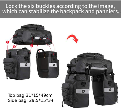 Fahrradtasche 3-in-1 wasserdicht Gepäckträger 75L Rucksack Schwarz