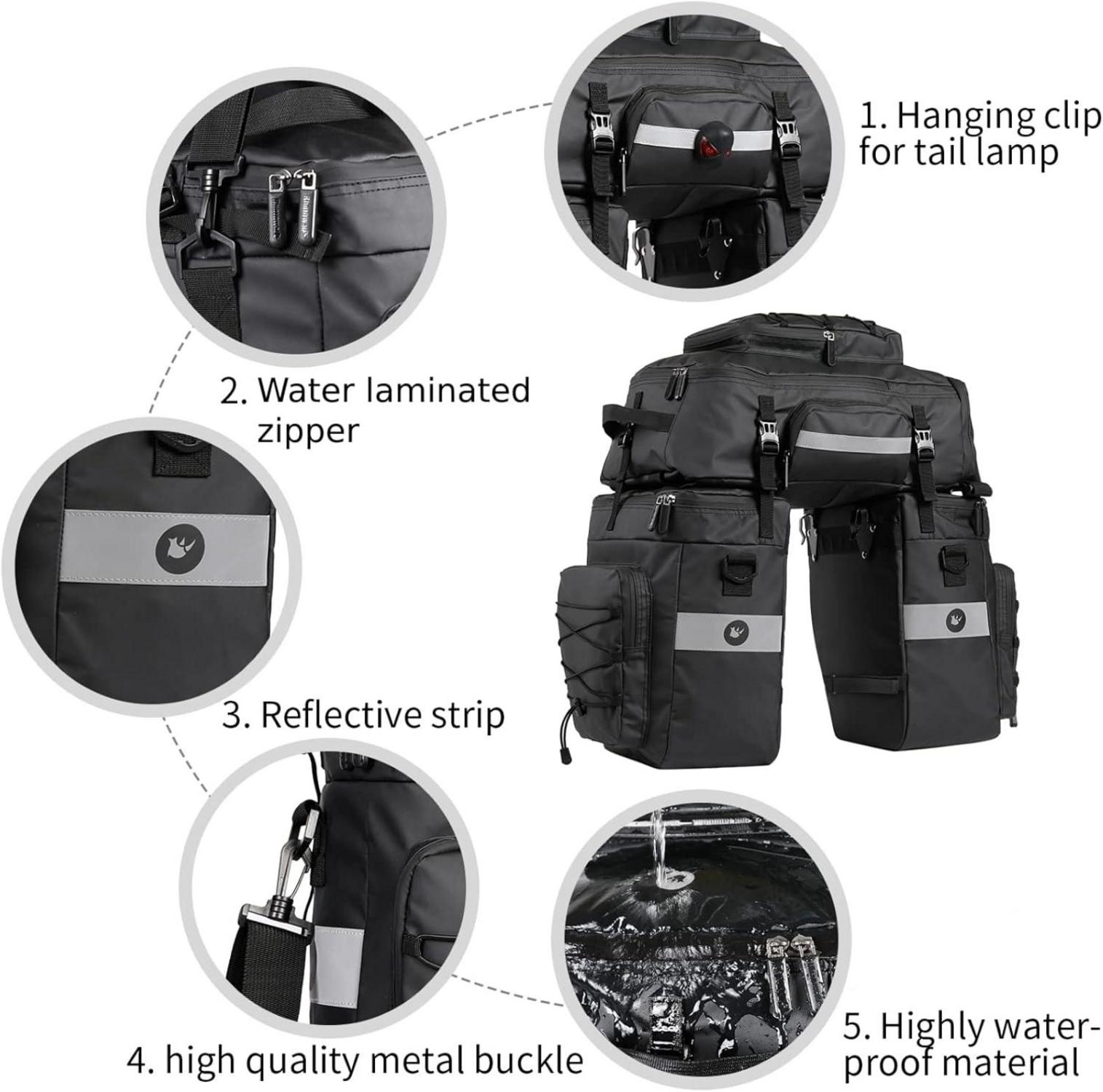 BAIGIO 3-in-1 Fahrradtasche wasserdicht 75L Gepäckträgertasche Rucksack Schwarz