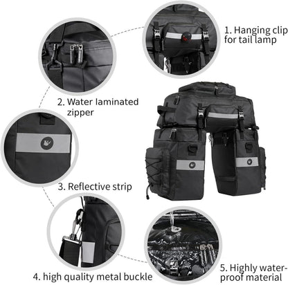 BAIGIO 3-in-1 Fahrradtasche wasserdicht 75L Gepäckträgertasche Rucksack Schwarz