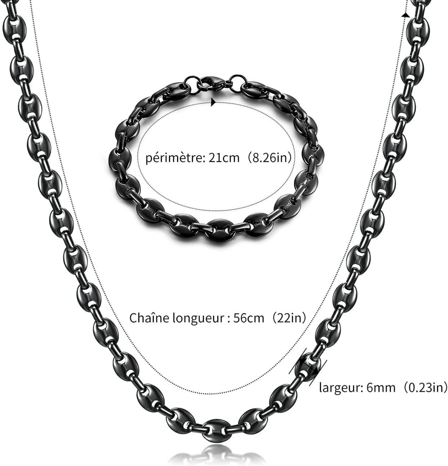 Edelstahl Halskette und Armband Set Kaffeebohne 6/9/11mm