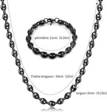 Edelstahl Halskette und Armband Set Kaffeebohne 6/9/11mm