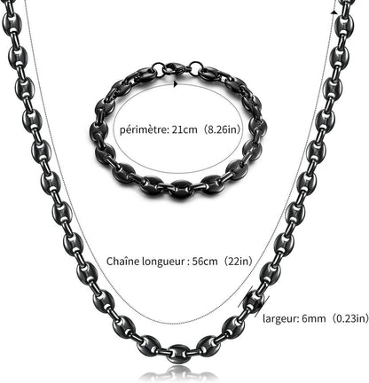 Edelstahl Halskette und Armband Set Kaffeebohne 6/9/11mm