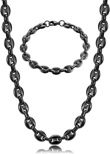 Halskette Edelstahl Kaffeebohne Armband Set Männer Hip Hop Schwarz