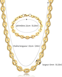 AFSTALR Herren Halskette Armband Set Edelstahl Gold 61CM