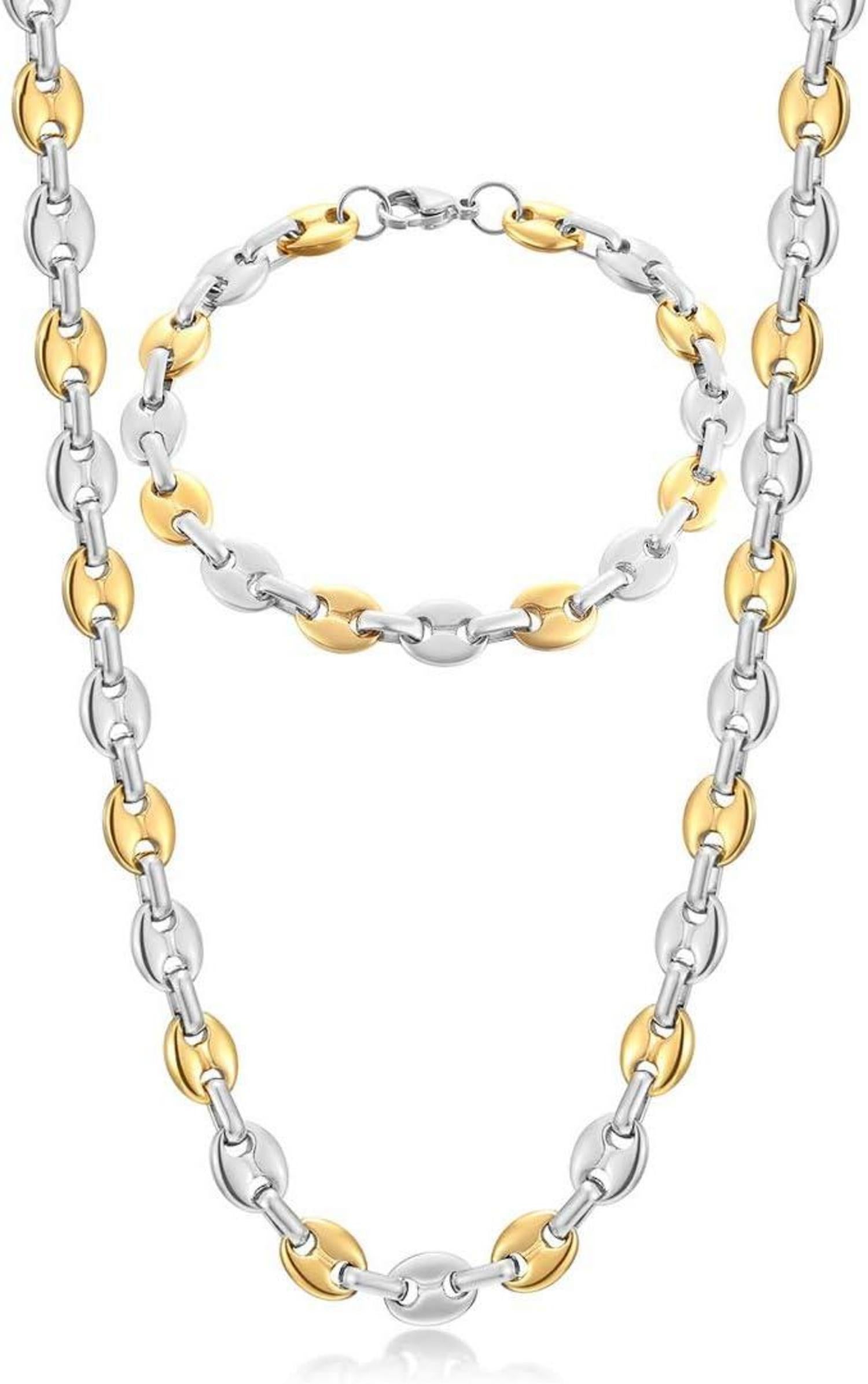 Halskette Edelstahl Kaffeebohne Herren Armband Set Silber Gold Schwarz