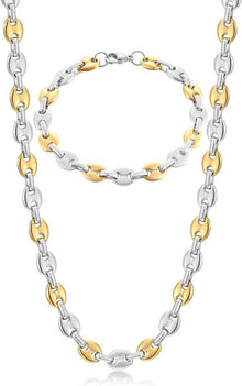 Halskette Edelstahl Kaffeebohne Herren Armband Set Silber Gold Schwarz