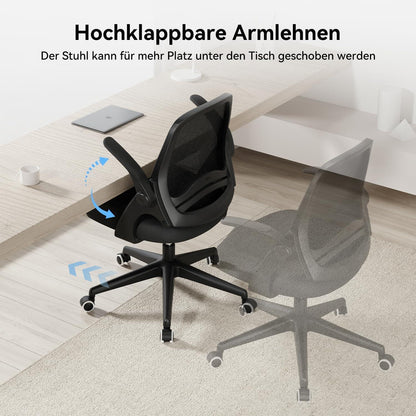 Ergonomischer Bürostuhl mit hochklappbaren Armlehnen, Schwarz