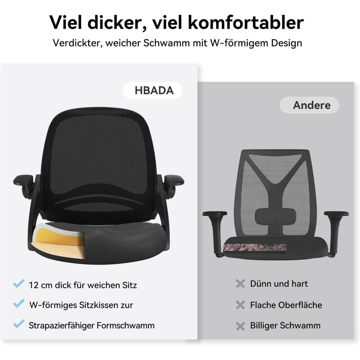 Ergonomischer Bürostuhl mit hochklappbaren Armlehnen, Schwarz