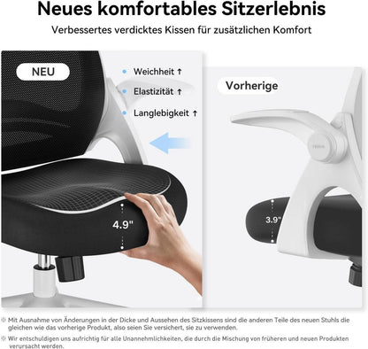 Bürostuhl Ergonomisch Hochklappbare Armlehnen Weiß Mesh Stuhl