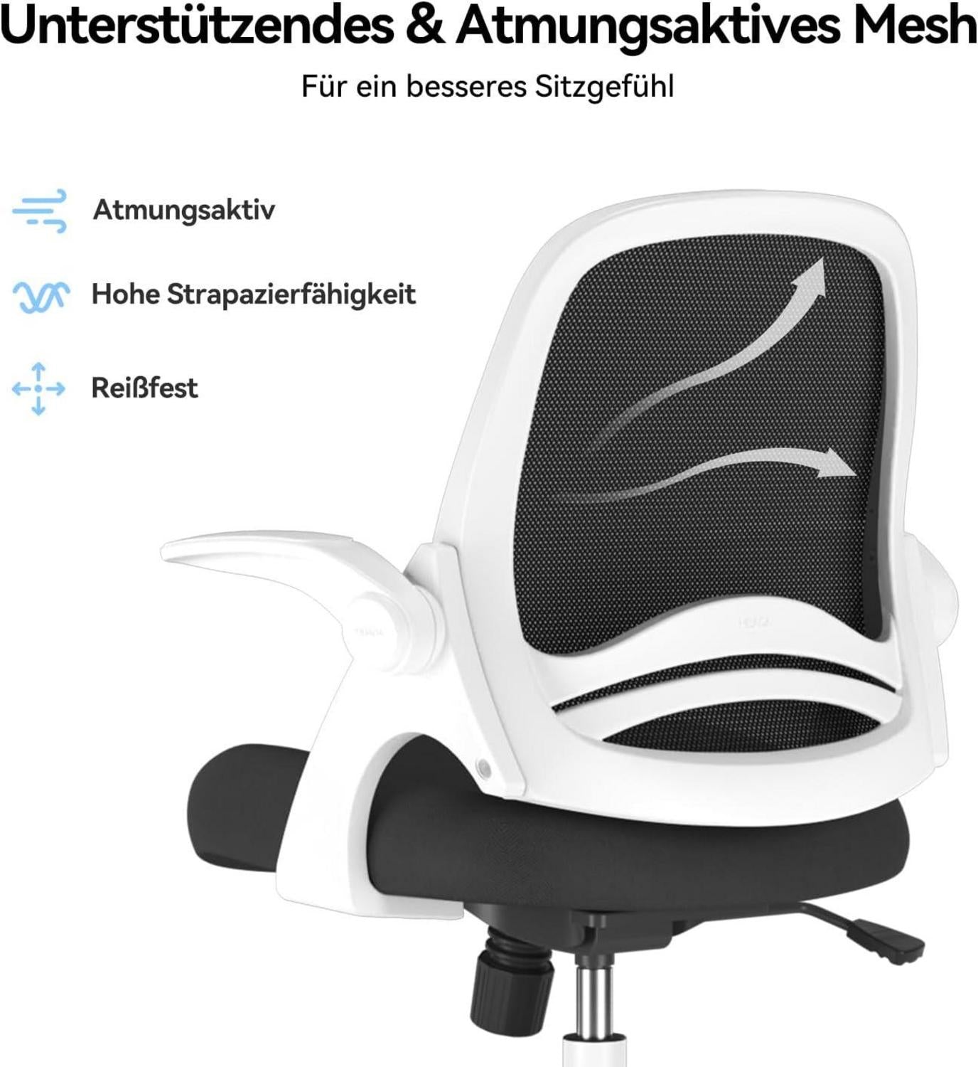 Bürostuhl Ergonomisch Hochklappbare Armlehnen Weiß Mesh Stuhl