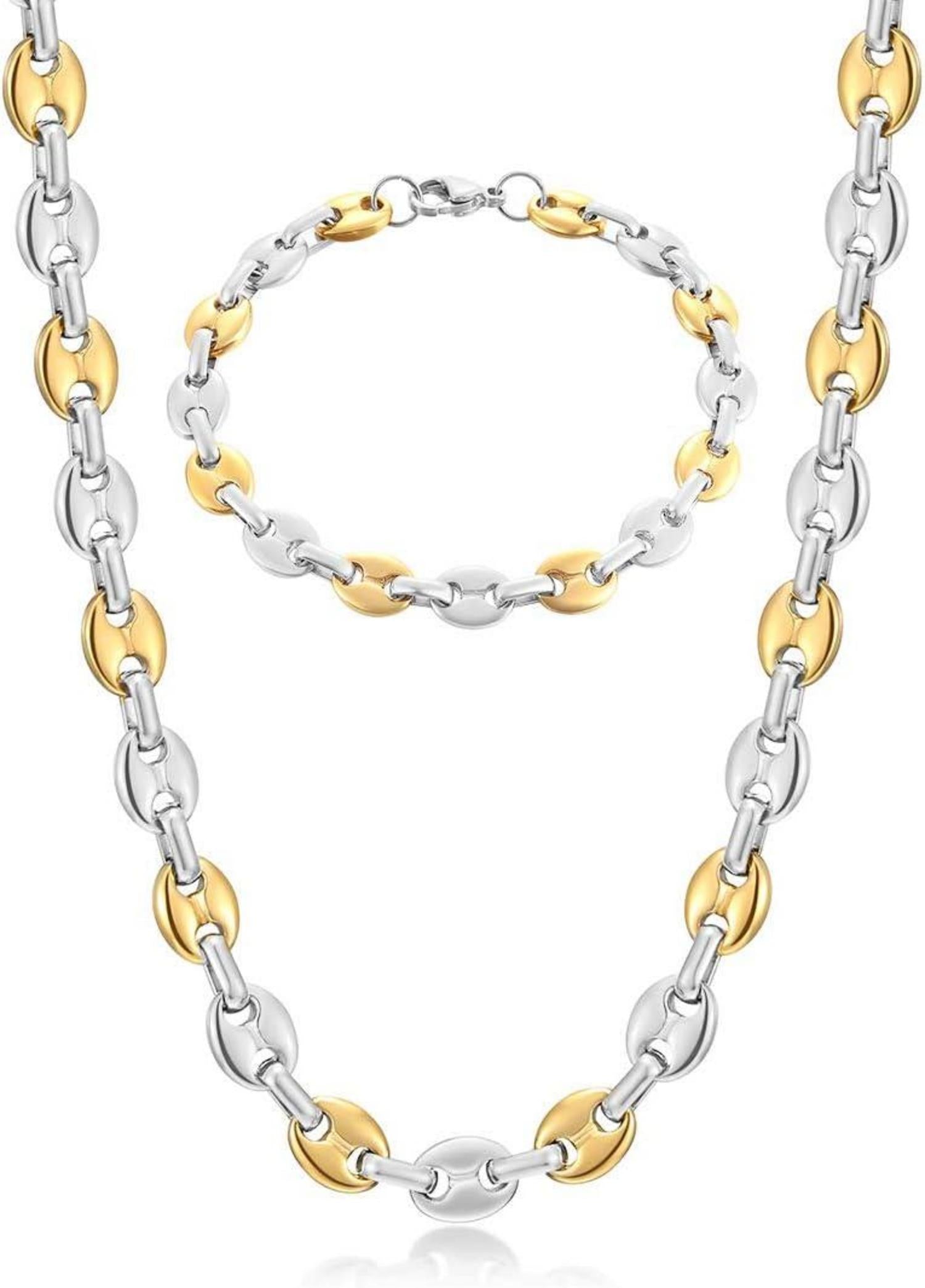 Halskette Armband Set Kaffeebohne Edelstahl Silber Gold