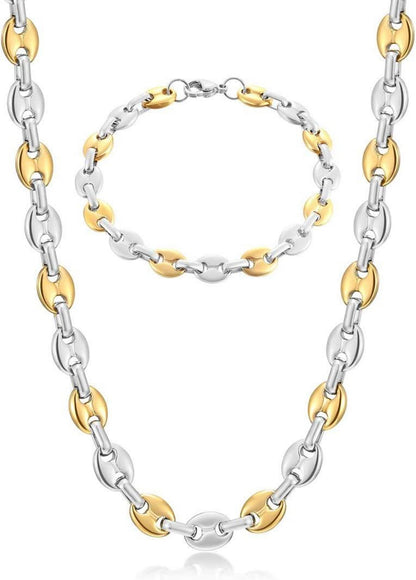 Halskette Armband Set Kaffeebohne Edelstahl Silber Gold