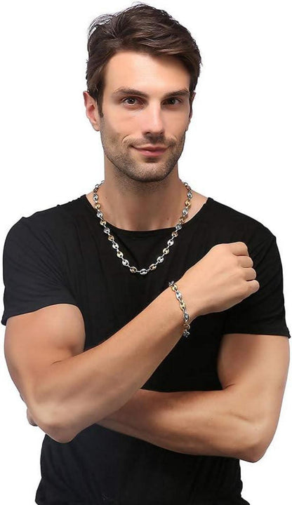 Halskette Armband Set Kaffeebohne Edelstahl Silber Gold