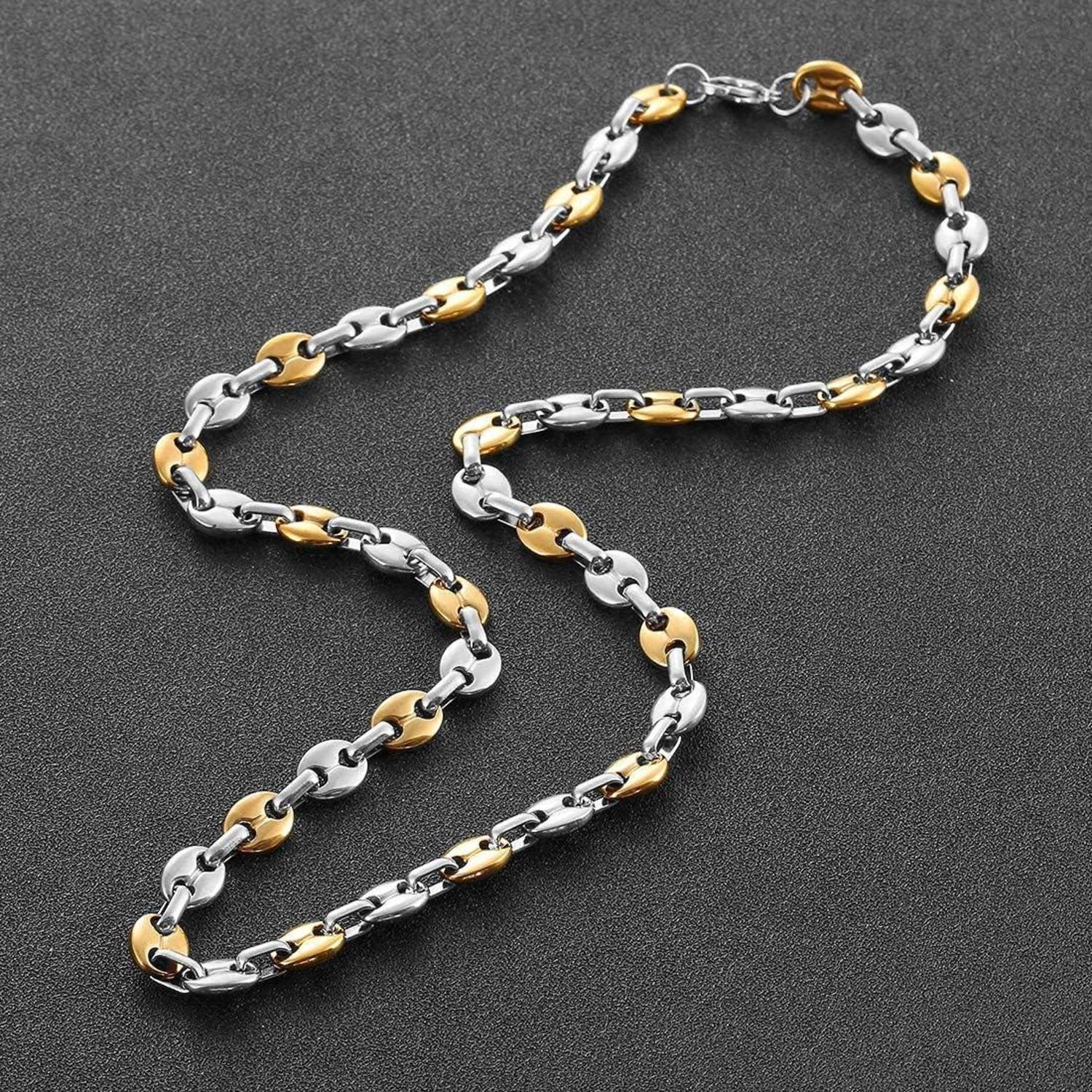 AFSTALR Herren Halskette Edelstahl Kaffeebohne Set Silber Gold 56cm