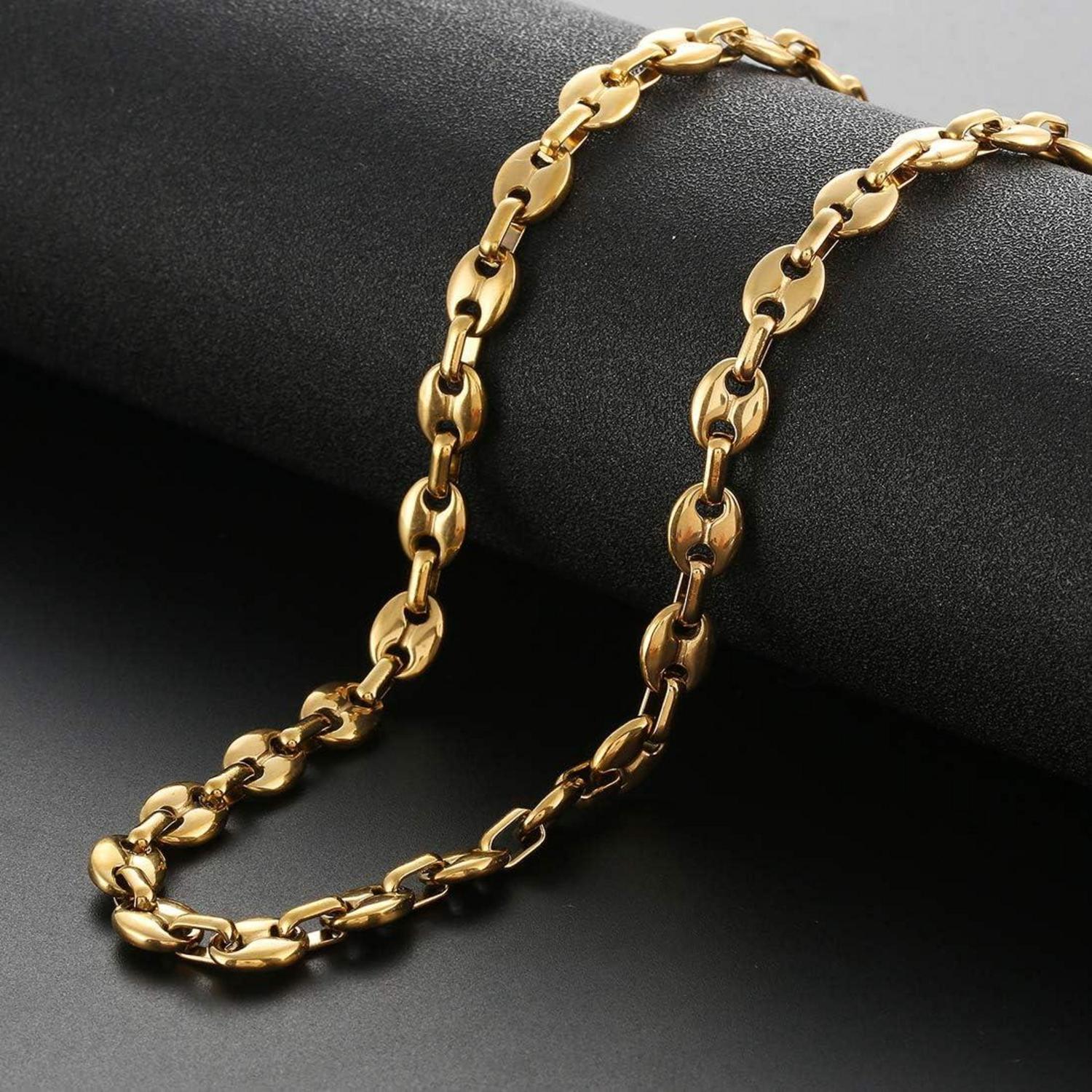 AFSTALR Herren Edelstahl Kaffeebohne Halskette Armband Set Silber Gold Schwarz