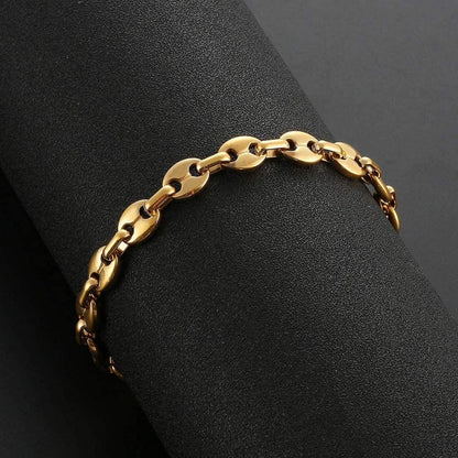 AFSTALR Herren Edelstahl Kaffeebohne Halskette Armband Set Silber Gold Schwarz