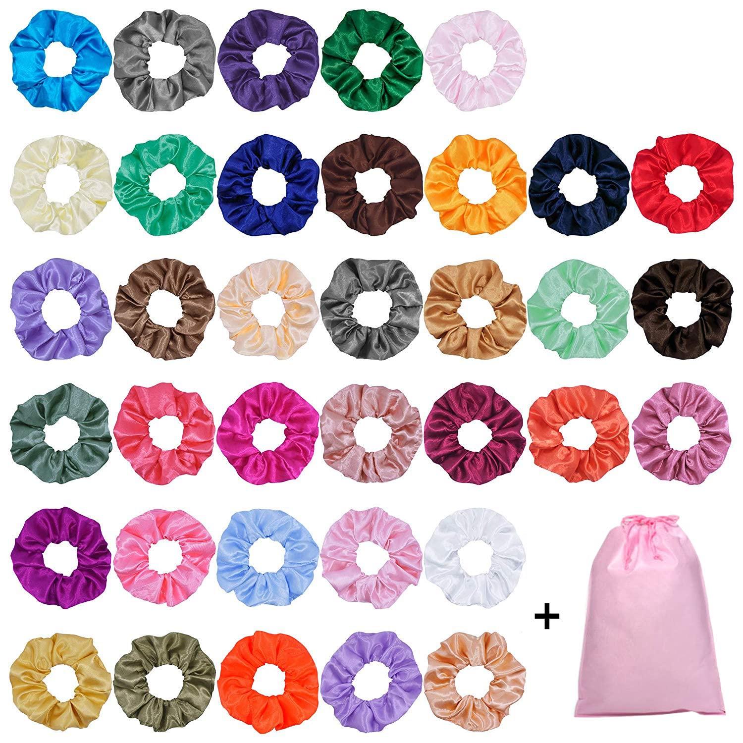 40 Stück Satin Haargummis Set - Bunte Silk Scrunchies - Elastische