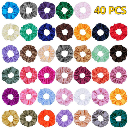 40er Set Satin Haargummis in 40 Farben, Elastische Bobble Haarbänder