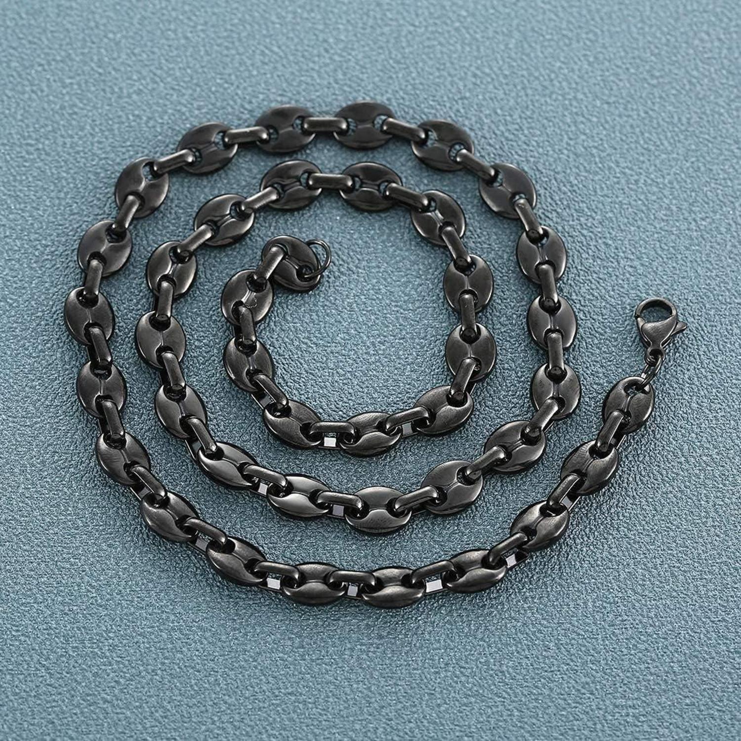 AFSTALR Herren Halskette Edelstahl Kaffeebohne Armband Set Silber Gold Schwarz