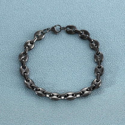 Halskette Herren Edelstahl 11mm Kaffeebohne Armband Set Silber Gold