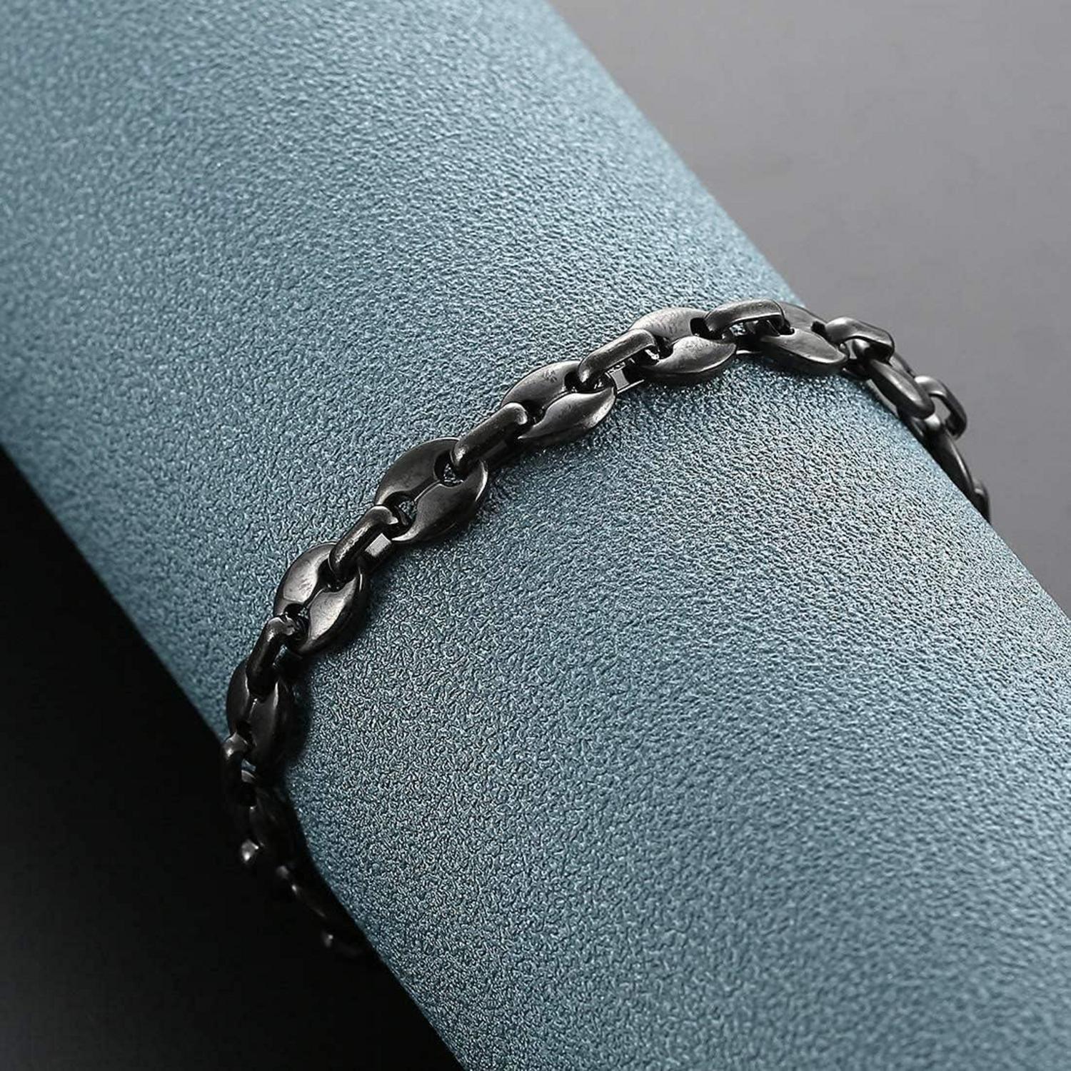 AFSTALR Herren Halskette Edelstahl Kaffeebohne Armband Set Silber Gold Schwarz