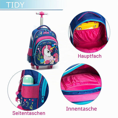 Schultrolley Einhorn mit Set für Mädchen – Rucksack, Lunchbox & Federmäppchen