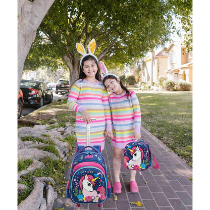 Schultrolley Einhorn mit Set für Mädchen – Rucksack, Lunchbox & Federmäppchen