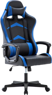 Ergonomischer Gaming Stuhl mit Verstellkissen, Racingstuhl, Blau 130cm