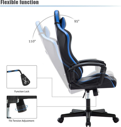 Gaming Stuhl mit Verstellbarem Kopf- und Lendenkissen, Ergonomischer