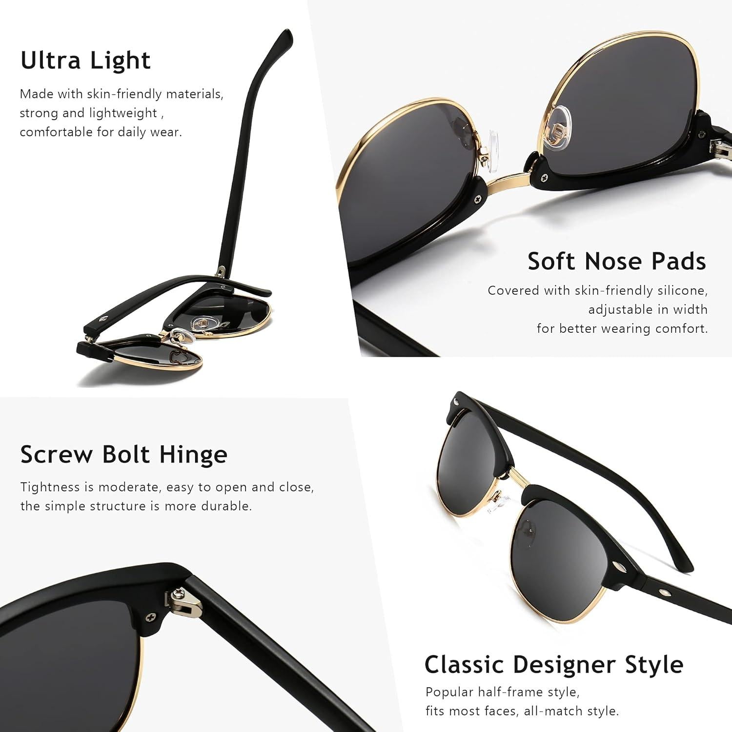 Polarisierte Retro Runde Sonnenbrille UV-Schutz Halbrandlos Sungait SGT016