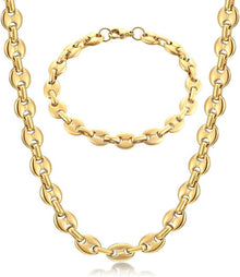 Edelstahl Kaffeebohne Halskette Armband Set - Silber/Gold/Schwarz