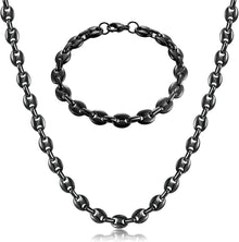 Herren Edelstahl Kaffeebohne Halskette Armband Set Silber Gold Schwarz