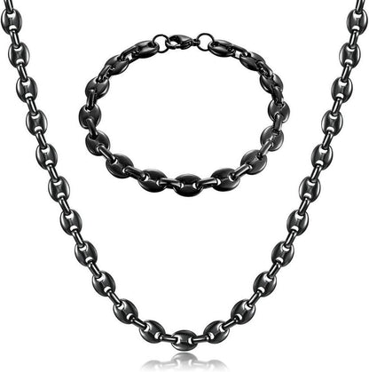 Herren Edelstahl Kaffeebohne Halskette Armband Set Silber Gold Schwarz