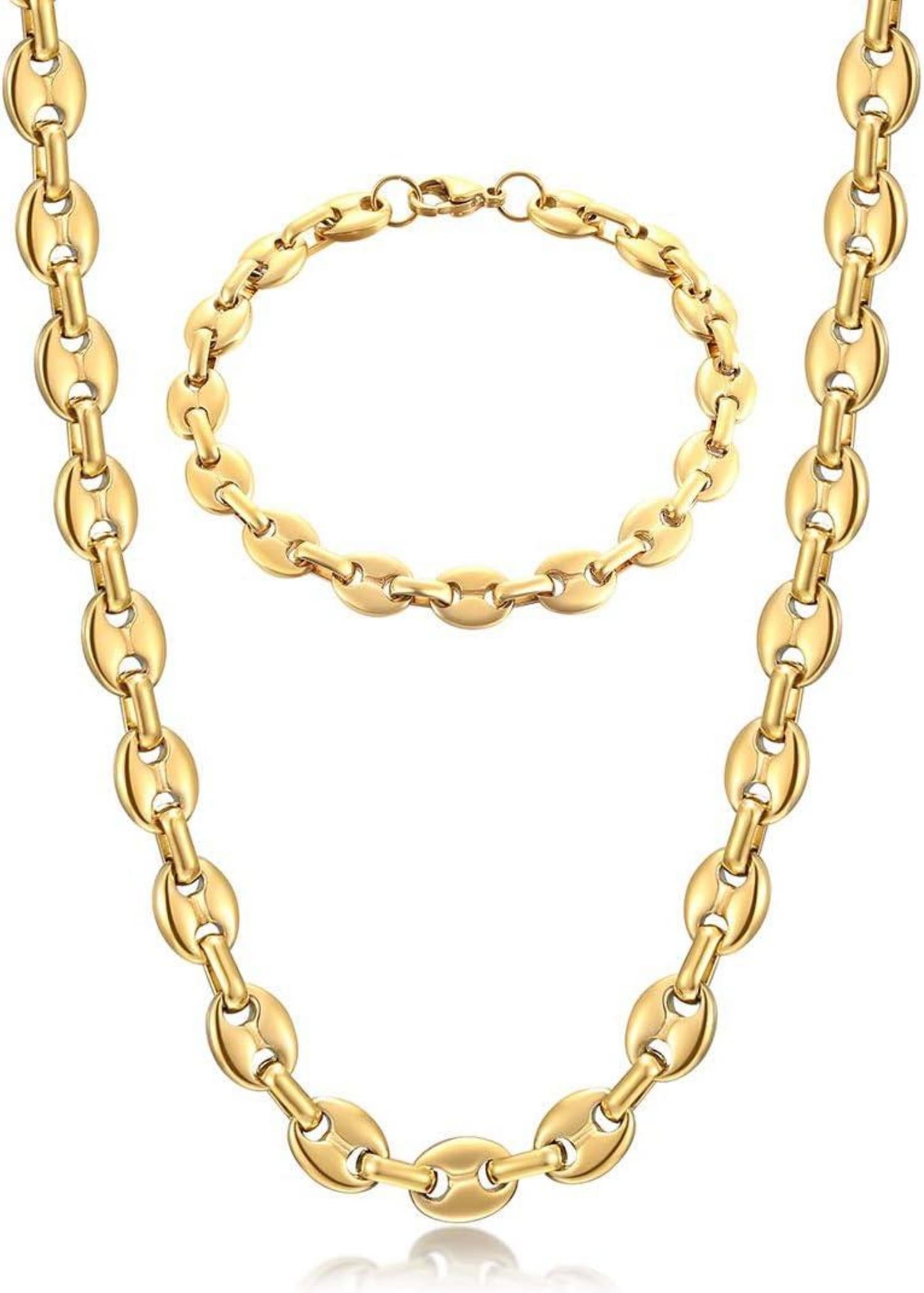 Halskette Edelstahl Kaffeebohne Armband Set Hip Hop Silber Gold