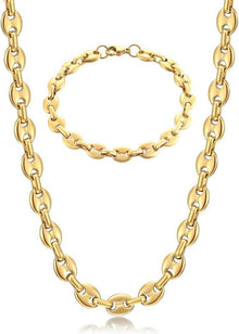 Halskette Edelstahl Kaffeebohne Armband Set Hip Hop Silber Gold