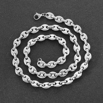 Herren Kaffeebohne Edelstahl Halskette 6/9/11mm Silber 51/56/61CM