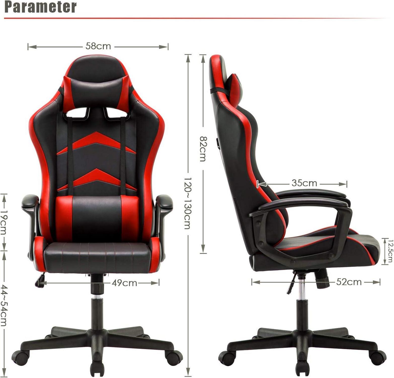 Ergonomischer Gaming Stuhl mit Verstellbarem Kissen Rot 52x49x130 cm