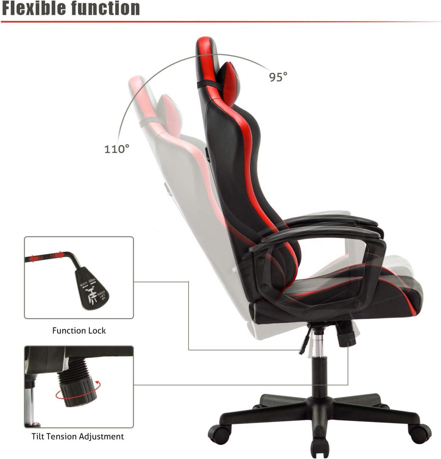 Ergonomischer Gaming Stuhl Bürostuhl mit verstellbaren Kissen und
