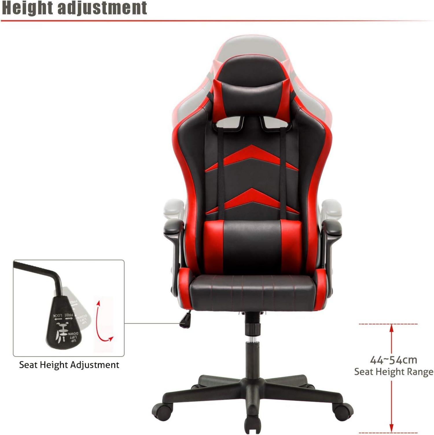 Ergonomischer Gaming Stuhl Bürostuhl mit Verstellbaren Kissen Rot 130 cm