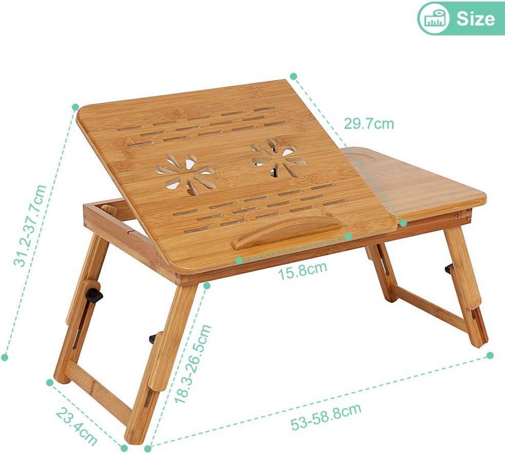 Klappbarer Bambus Betttisch Laptoptisch 5 Neigungswinkel mit Schublade