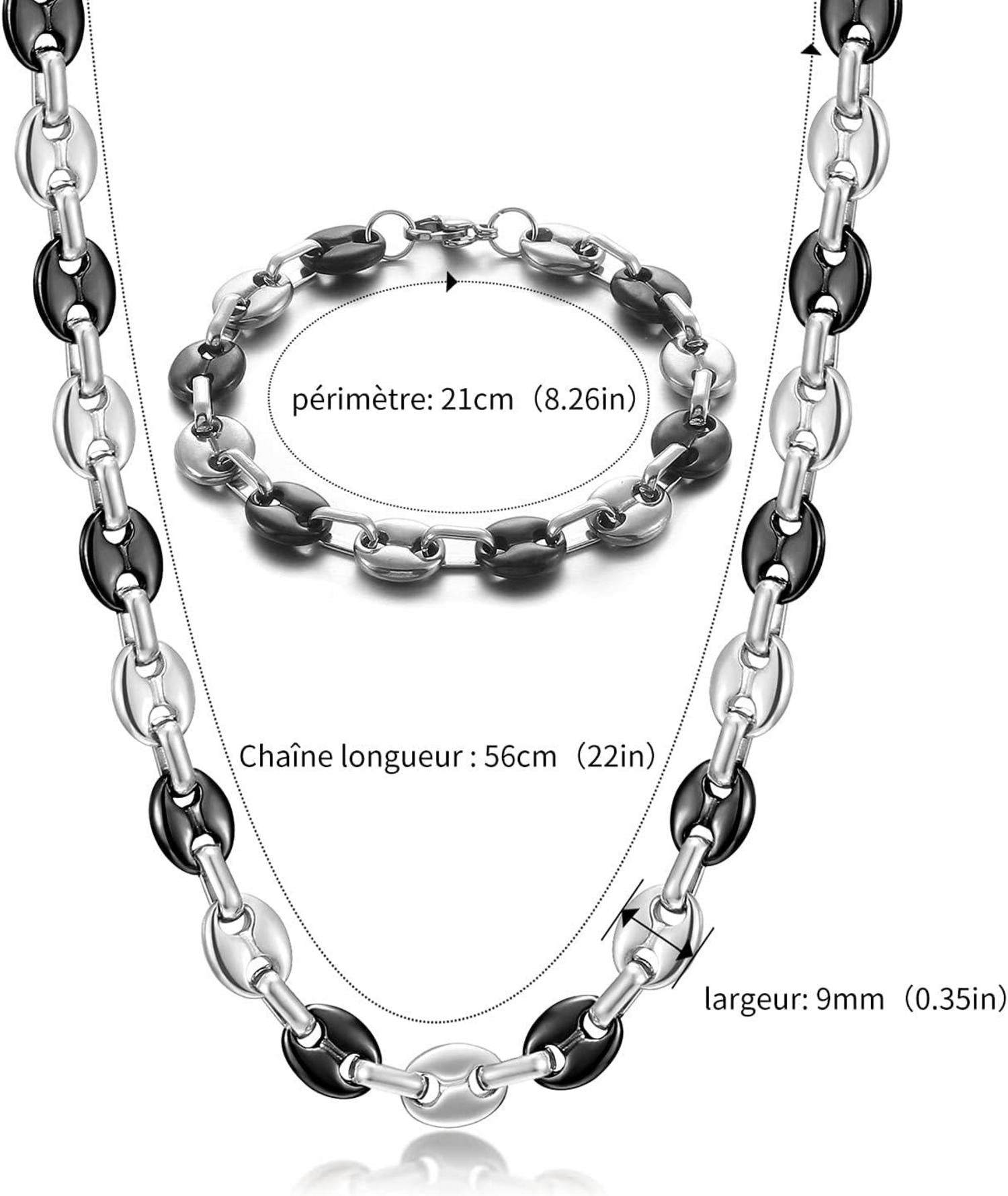 Herren Halskette Edelstahl Kaffeebohne Armband Set Silber