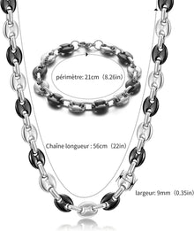 Herren Halskette Edelstahl Kaffeebohne Armband Set Silber