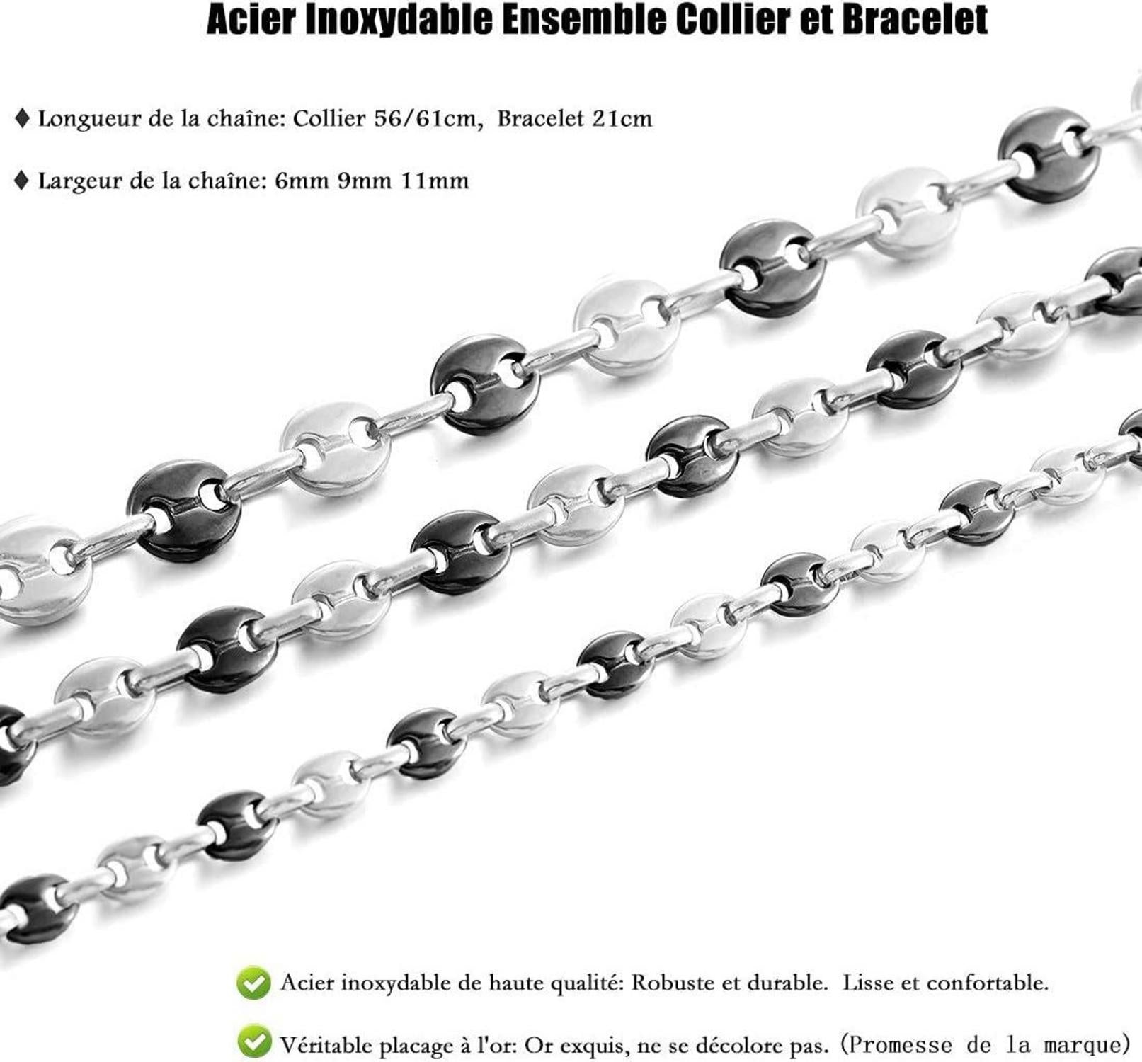 AFSTALR Halskette Edelstahl Kaffeebohne Armband Set Hip Hop