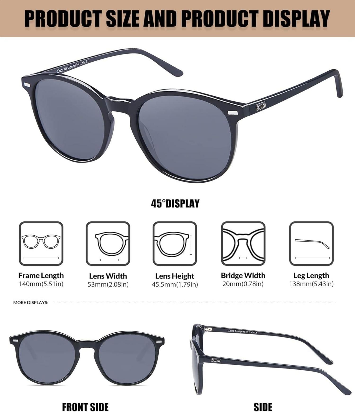 DUCO Retro UV400 Polarisierte Damen Sonnenbrille Vintage Acetat Rahmen