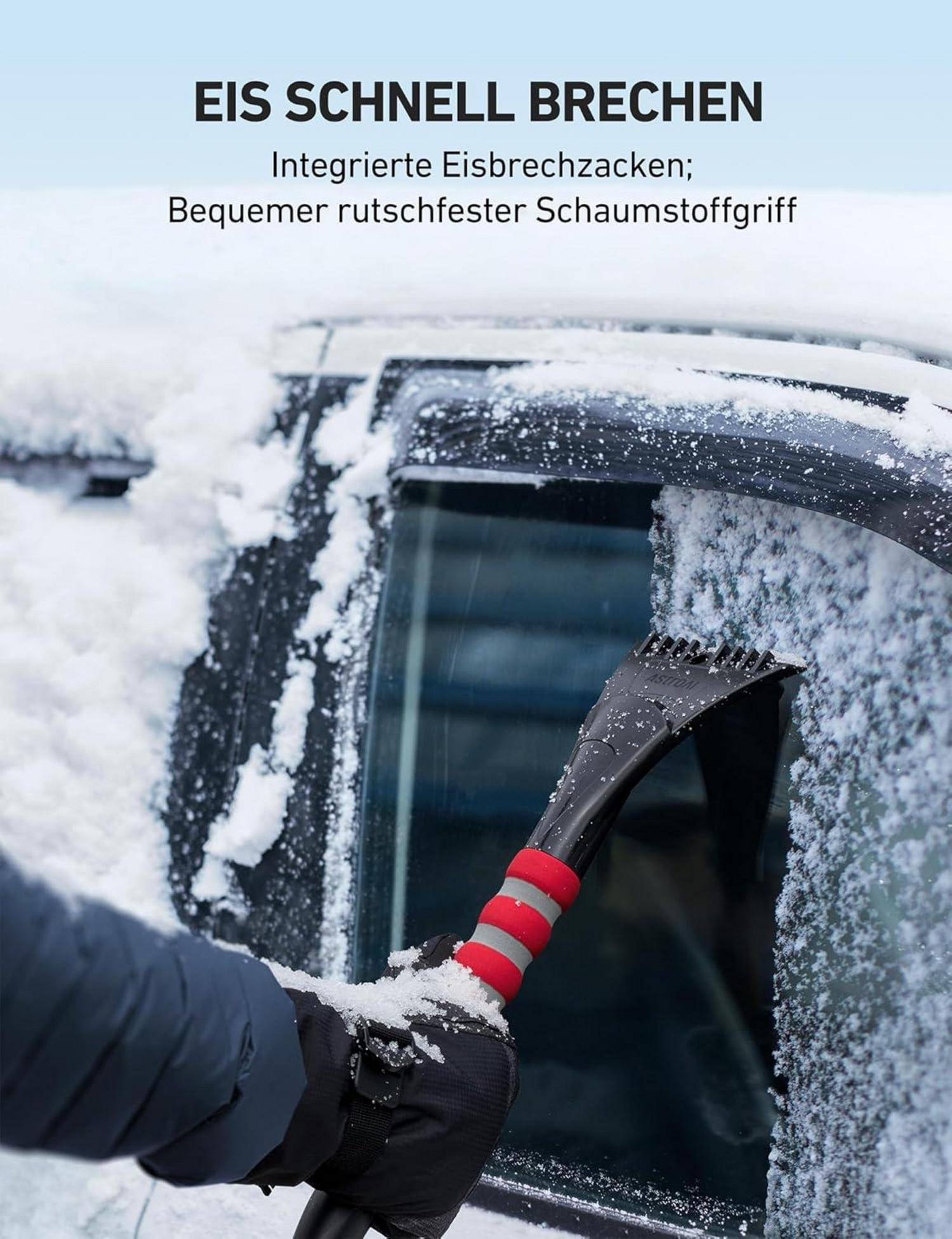 AstroAI Eiskratzer Auto Schneebesen 68CM Lang große Kante Ergonomischer Schaumstoffgriff Rot