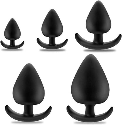 Analplug Schwarz Silikon Stoss 5-Größen XXL Anfänger-Schwarz