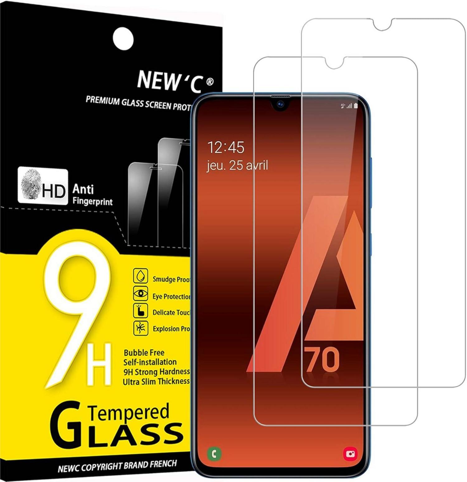 Panzer Schutz Glas für Samsung Galaxy A70 2 Stück 9H Härte Transparent